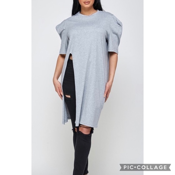 Heather Gray Long T-w/Puffy Shoulders. - Picture 4 of 6